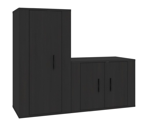 Set de muebles para TV 2 piezas madera contrachapada negro