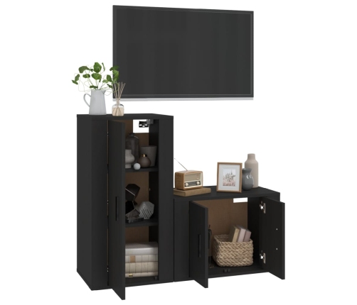 Set de muebles para TV 2 piezas madera contrachapada negro