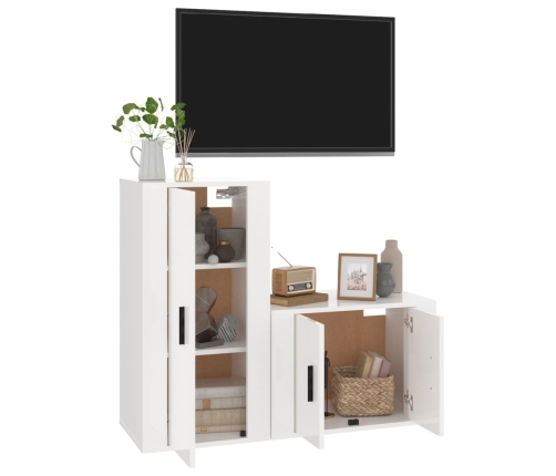 Set de muebles de TV 2 pzas madera contrachapada blanco brillo