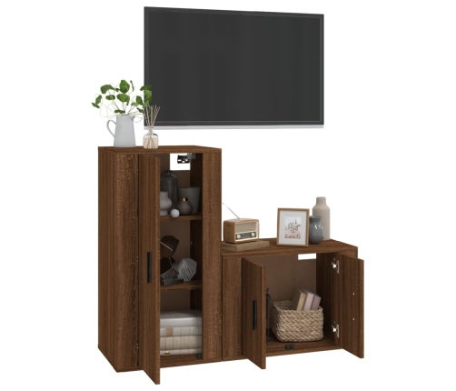 Set de muebles para TV 2 pzas madera contrachapada roble marrón