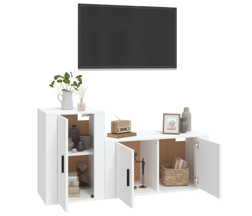 Set de muebles de TV 2 piezas madera contrachapada blanco