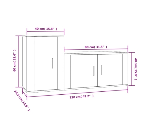 Set de muebles de TV 2 piezas madera contrachapada blanco