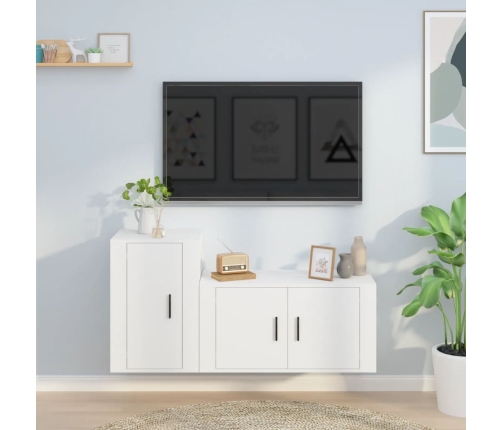 Set de muebles de TV 2 piezas madera contrachapada blanco