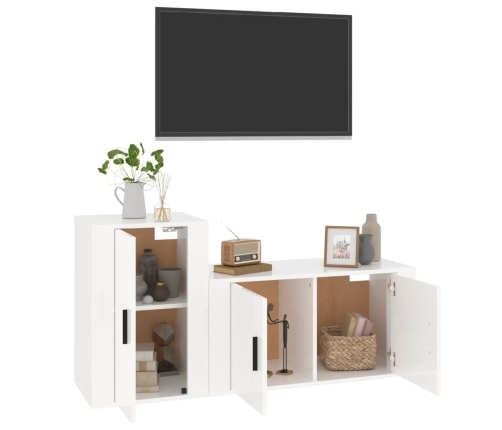 Set de muebles de TV 2 pzas madera contrachapada blanco brillo