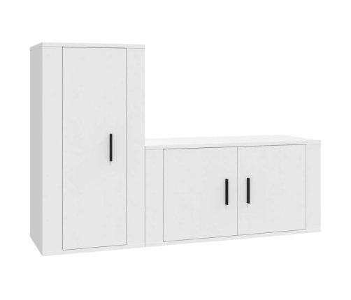 Set de muebles de TV 2 piezas madera contrachapada blanco