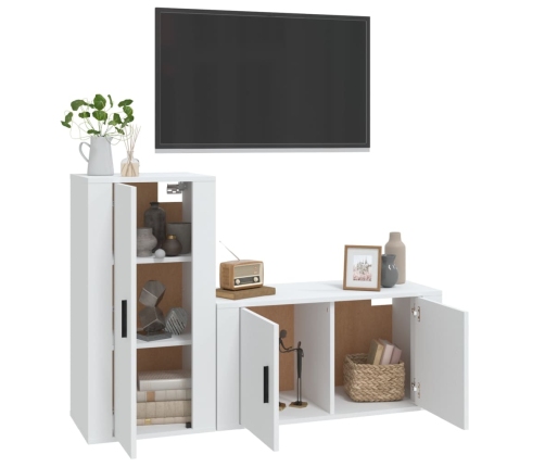 Set de muebles de TV 2 piezas madera contrachapada blanco