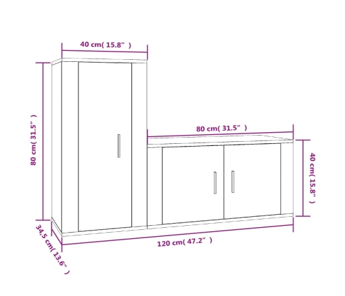 Set de muebles de TV 2 piezas madera contrachapada blanco