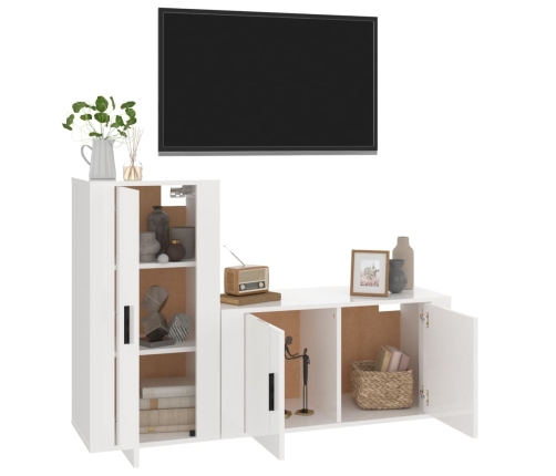 Set de muebles de TV 2 pzas madera contrachapada blanco brillo