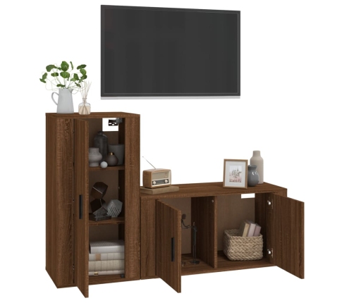 Set de muebles para TV 2 pzas madera contrachapada roble marrón