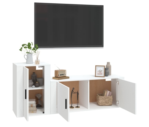 Set de muebles de TV 2 piezas madera contrachapada blanco