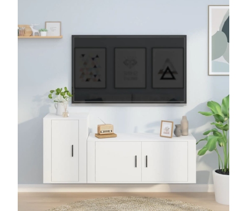 Set de muebles de TV 2 piezas madera contrachapada blanco