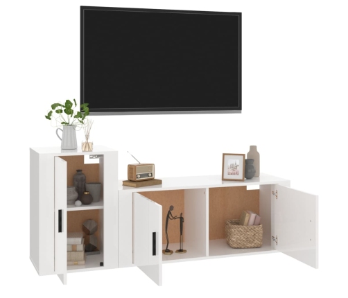 Set de muebles de TV 2 pzas madera contrachapada blanco brillo