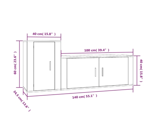 Set de muebles de TV 2 pzas madera contrachapada blanco brillo