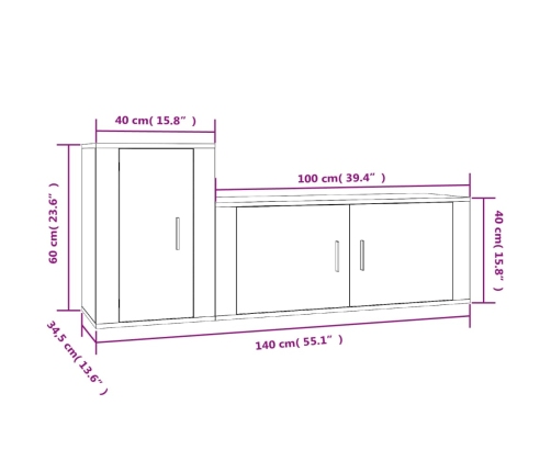 Set de muebles de TV 2 pzas madera contrachapada gris hormigón