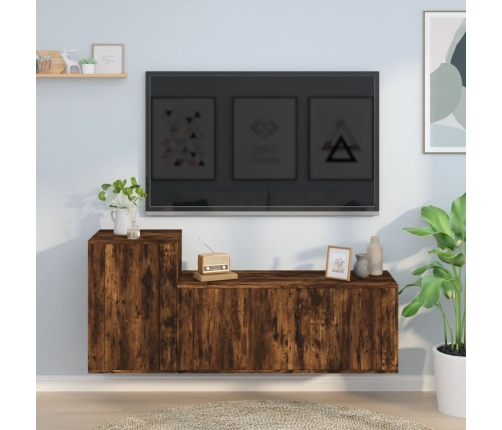 Set de muebles de TV 2 pzas madera contrachapada roble ahumado