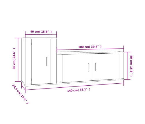 Set de muebles para TV 2 pzas madera contrachapada roble marrón