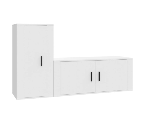 Set de muebles de TV 2 piezas madera contrachapada blanco