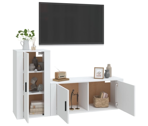 Set de muebles de TV 2 piezas madera contrachapada blanco