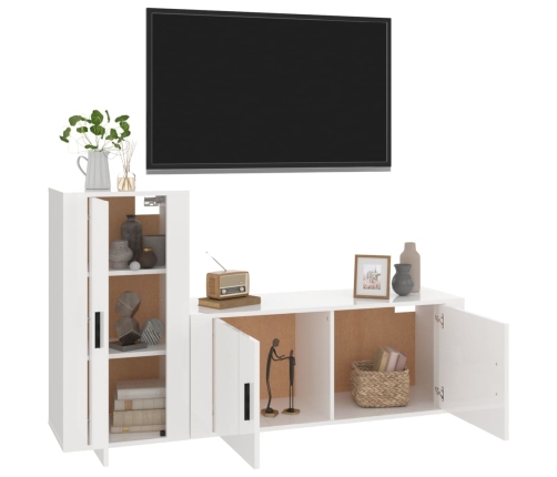 Set de muebles de TV 2 pzas madera contrachapada blanco brillo