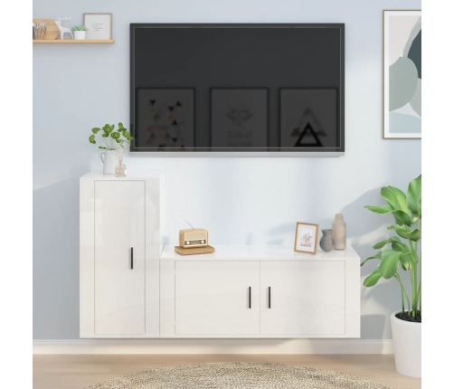 Set de muebles de TV 2 pzas madera contrachapada blanco brillo