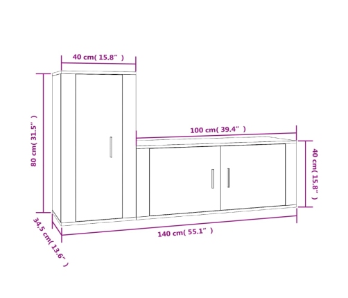 Set de muebles de TV 2 pzas madera contrachapada gris hormigón