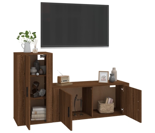 Set de muebles para TV 2 pzas madera contrachapada roble marrón