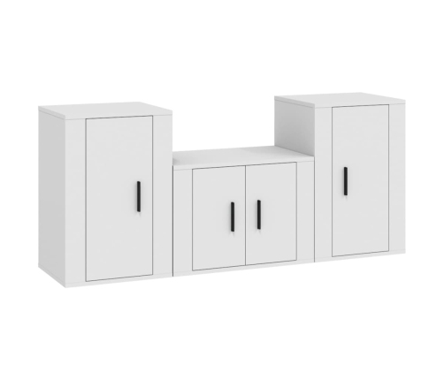 Set de muebles de TV 3 piezas madera contrachapada blanco