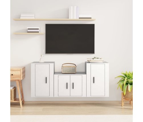 Set de muebles de TV 3 piezas madera contrachapada blanco