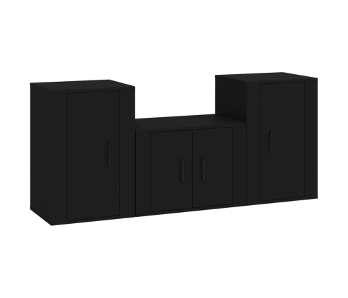 Set de muebles para TV 3 piezas madera contrachapada negro