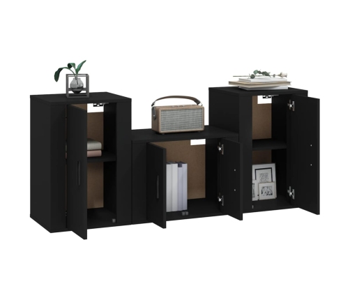 Set de muebles para TV 3 piezas madera contrachapada negro