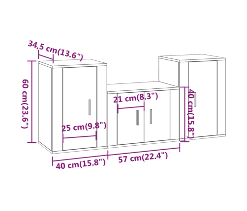 Set de muebles para TV 3 piezas madera contrachapada negro