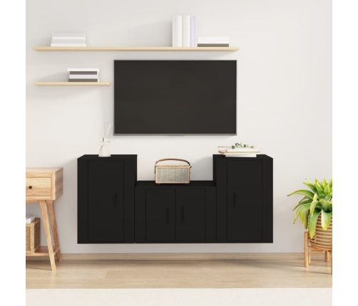 Set de muebles para TV 3 piezas madera contrachapada negro