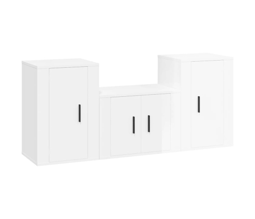 Set de muebles de TV 3 pzas madera contrachapada blanco brillo