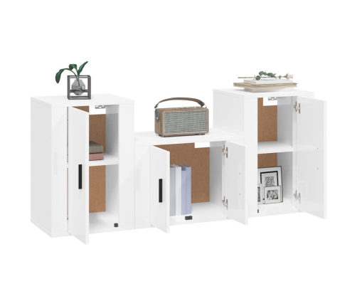 Set de muebles de TV 3 pzas madera contrachapada blanco brillo