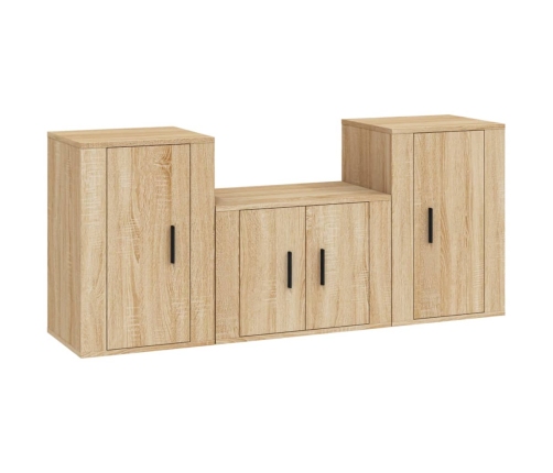 Set de muebles para TV 3 pzas madera contrachapada roble sonoma