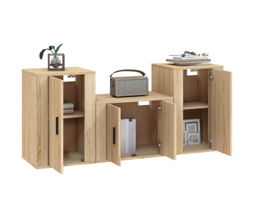 Set de muebles para TV 3 pzas madera contrachapada roble sonoma