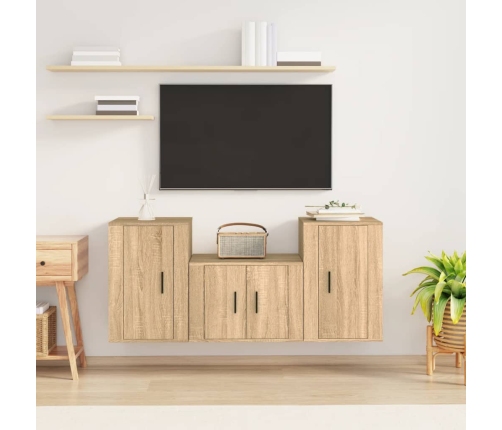 Set de muebles para TV 3 pzas madera contrachapada roble sonoma