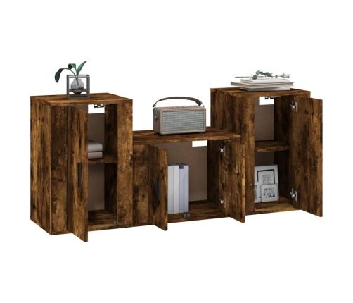 Set de muebles de TV 3 pzas madera contrachapada roble ahumado