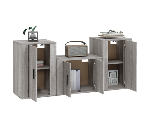 Set de muebles para TV 3 pzas madera contrachapada gris Sonoma