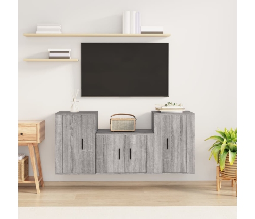 Set de muebles para TV 3 pzas madera contrachapada gris Sonoma