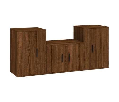 Set de muebles para TV 3 pzas madera contrachapada roble marrón