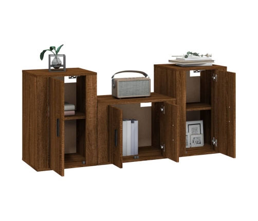 Set de muebles para TV 3 pzas madera contrachapada roble marrón