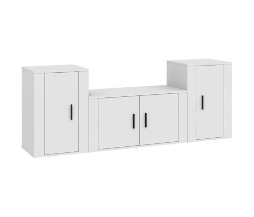 Set de muebles de TV 3 piezas madera contrachapada blanco