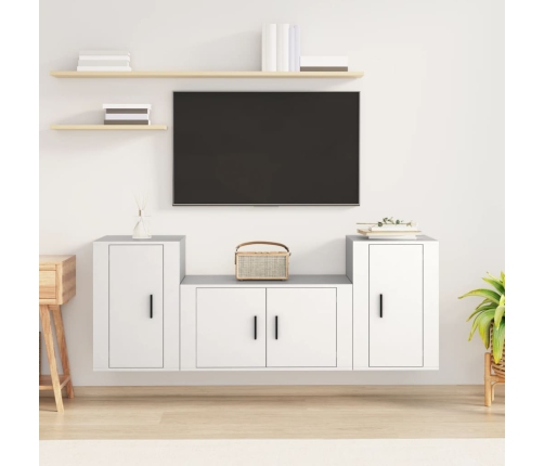 Set de muebles de TV 3 piezas madera contrachapada blanco