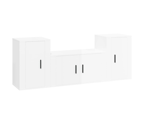 Set de muebles de TV 3 pzas madera contrachapada blanco brillo