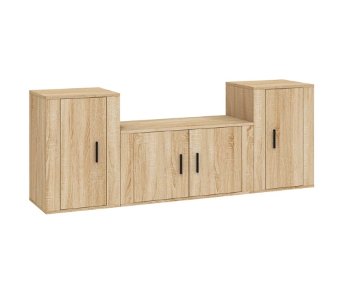 Set de muebles para TV 3 pzas madera contrachapada roble sonoma