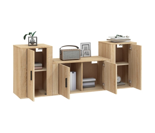 Set de muebles para TV 3 pzas madera contrachapada roble sonoma