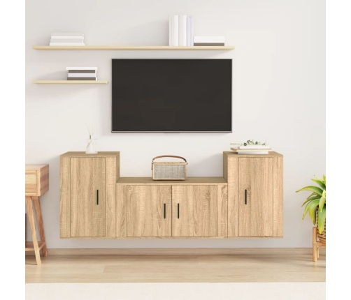 Set de muebles para TV 3 pzas madera contrachapada roble sonoma