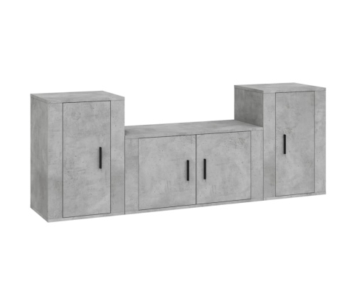 Set de muebles de TV 3 pzas madera contrachapada gris hormigón