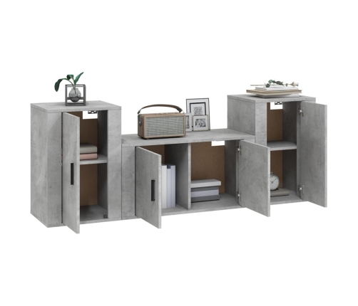 Set de muebles de TV 3 pzas madera contrachapada gris hormigón